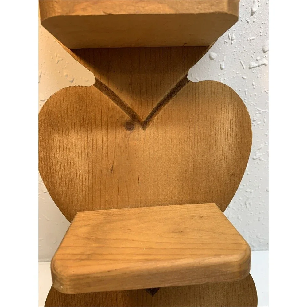 Vintage Country Wooden Heart Tiered Shelf With Peg Farmhouse Rustic Knick Knack